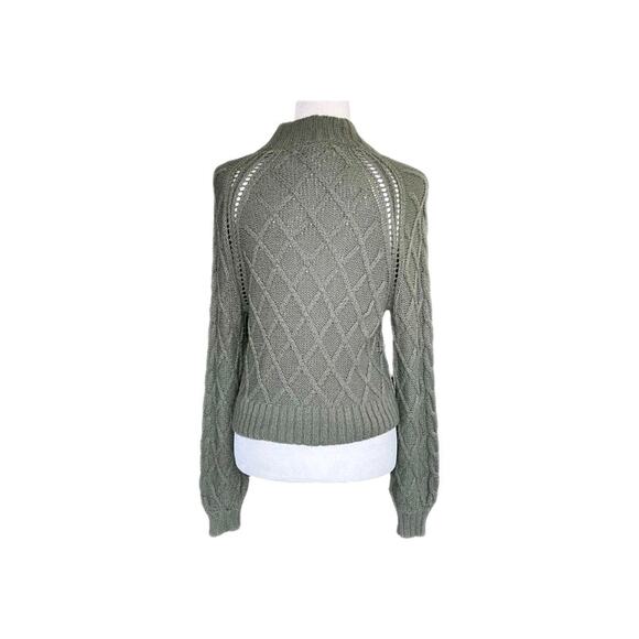 American Eagle Women’s XL Sweater Olive Green Cable Knit Diamond Crop Mock Neck - Picture 14 of 15